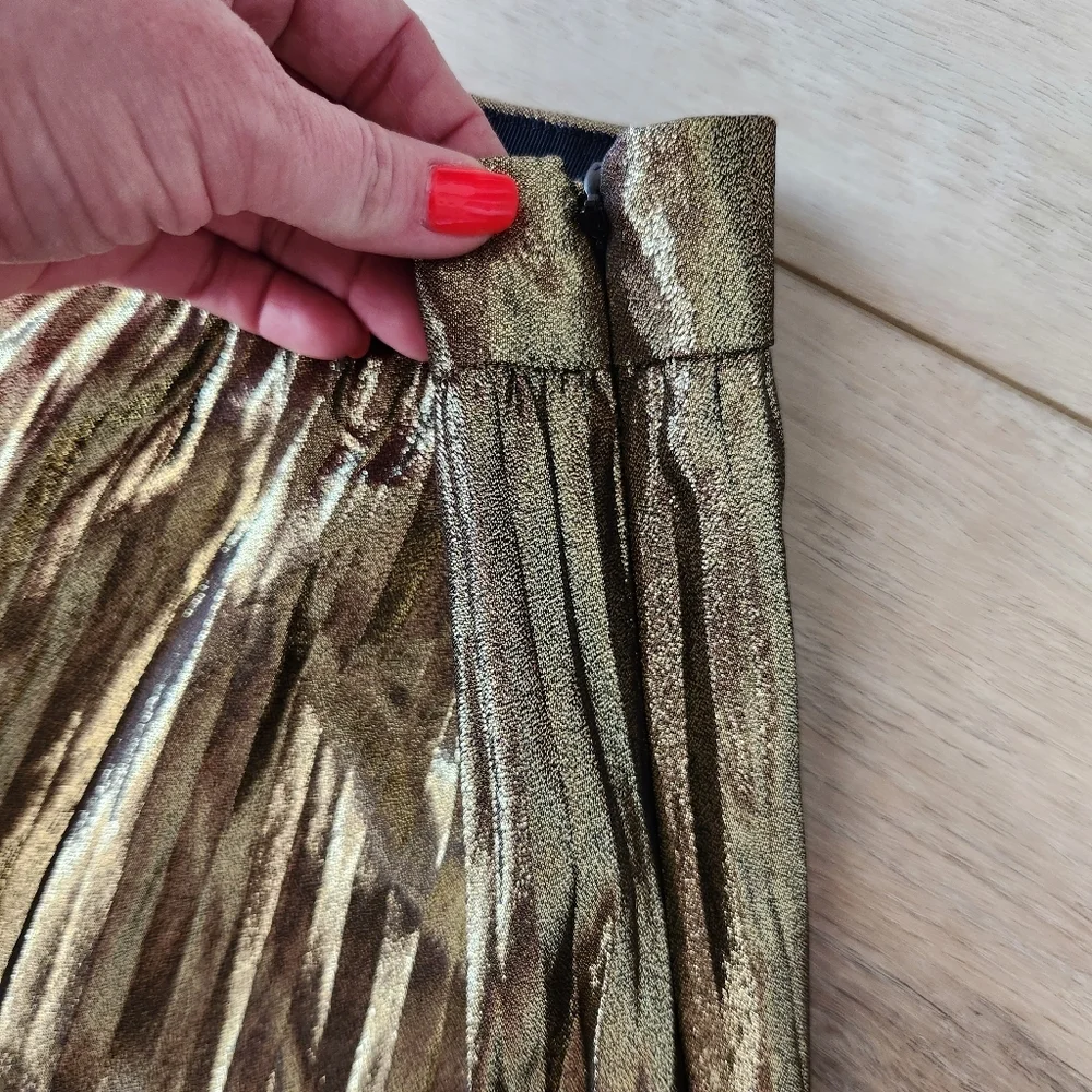 J Crew Collection Metallic Pleated Midi Skirt Womens Size 8 A-line Gold Black